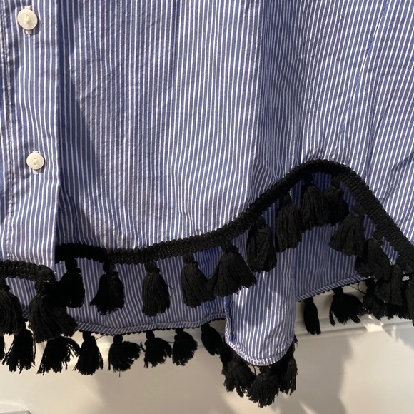 Zara Striped Tassel Trim Button Down Tunic Top XS - Picture 5 of 6